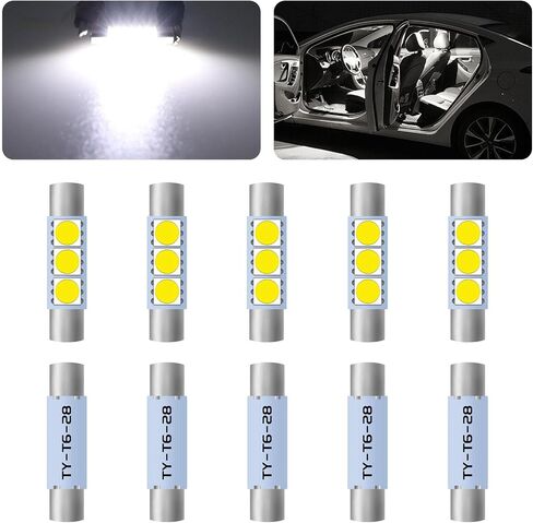10PCS Car Visor Light 28MM Car Roof Lights LED Reading Light Bulb, 12V Super Bright Sun Visor Vanity Mirror Lights, Car Interior Led Lights Automotive Replacement Lighting Products(White) in Saudi Arabia