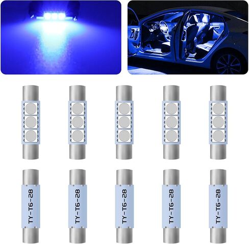 10PCS Car Visor Light 28MM Car Roof Lights LED Reading Light Bulb, 12V Super Bright Sun Visor Vanity Mirror Lights, Car Interior Led Lights Automotive Replacement Lighting Products(White) in Saudi Arabia