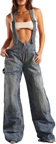 Womens Denim Overalls Loose Fit Wide Leg Baggy Jeans Overalls Y2k 2025 Denim Jumpsuit in Kuwait
