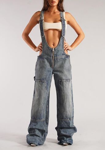 Womens Denim Overalls Loose Fit Wide Leg Baggy Jeans Overalls Y2k 2025 Denim Jumpsuit in Kuwait