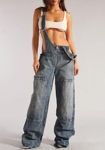 Womens Denim Overalls Loose Fit Wide Leg Baggy Jeans Overalls Y2k 2025 Denim Jumpsuit in Kuwait