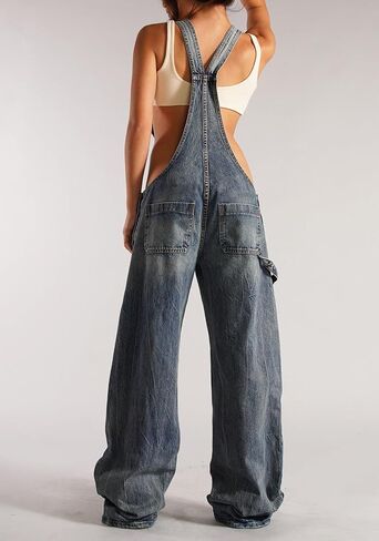 Womens Denim Overalls Loose Fit Wide Leg Baggy Jeans Overalls Y2k 2025 Denim Jumpsuit in Kuwait