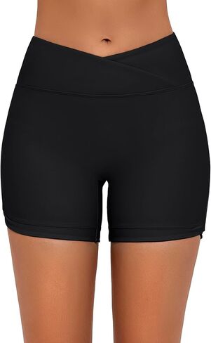 Bonneuitbebe Women's 4" Swim Shorts Cross Waist Bathing Suit Bottoms Board Shorts Swimsuit Boy Shorts with Built-in Briefs in Saudi Arabia