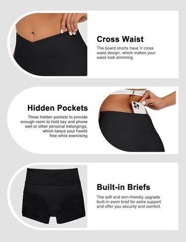 Bonneuitbebe Women's 4" Swim Shorts Cross Waist Bathing Suit Bottoms Board Shorts Swimsuit Boy Shorts with Built-in Briefs in Saudi Arabia