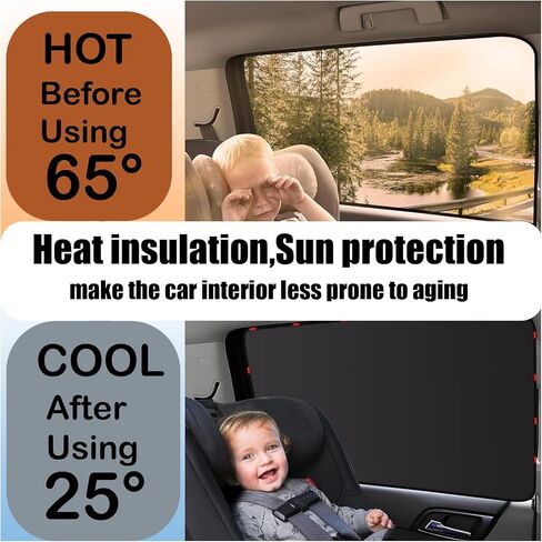 4PCS Car Side Window Sun Shades with Magnetic, 100% Blackout UV Protection Privacy Curtains, Car Window Shade Covers for Baby, Universal Auto Accessories Fits for Camping, Travel, Napping in Kuwait
