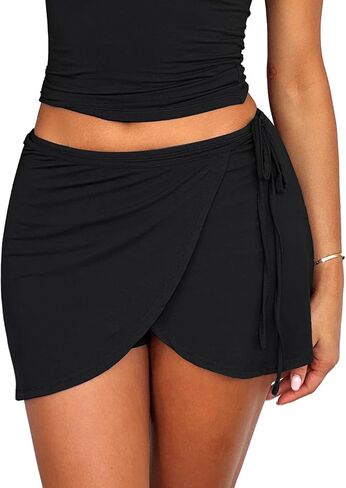 Golf Skort Tennis Mini Skirt for Women Mid Waisted Self Tie Strap Front Slit Wrap Skirt Cute Short Skirt with Shorts in Saudi Arabia