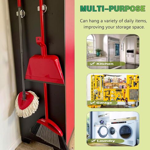 حامل مكنسة الممسحة المغناطيسية من ULIBERMAGNET، حامل أدوات مغناطيسية شديدة التحمل، حامل ممسحة تخزين مغناطيسي مضاد للانزلاق، شماعة مجرفة للمرآب والمطبخ والغسيل والحديقة (عبوتان/فضي) in Kuwait