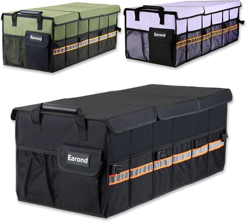 Car Trunk Organizer with Lid,Collapsible Car Storage Organizer with Multi Compartments and Securing Straps for SUV,Sedan,Jeep-Green in Saudi Arabia