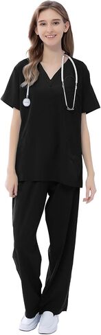 فرك فيكوجارد تم تعيينه للنساء الموحد-Stretch V-Neck Top & Strained Leg Pants مع 9 جيوب لملابس العمل الممرضة in Saudi Arabia