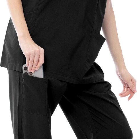 فرك فيكوجارد تم تعيينه للنساء الموحد-Stretch V-Neck Top & Strained Leg Pants مع 9 جيوب لملابس العمل الممرضة in Saudi Arabia