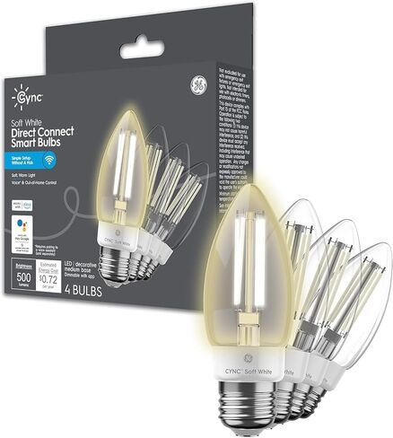 لمبة إضاءة LED ذكية GE CYNC، لمبة إضاءة شمعة B11، تعمل مع Amazon Alexa وGoogle Home، إضاءة WiFi، ما يعادل 60 وات، أبيض ناعم، قاعدة صغيرة (عبوة من قطعتين) in Kuwait