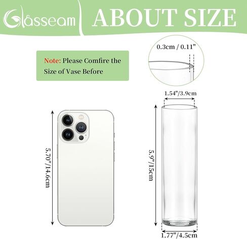 Small Cylinder Glass Vases for Centerpieces: Glasseam Clear Vase Set of 12 Modern Centerpiece Vases for Table Wedding Home Party Decor 5.9In Bud Vase for Flowers Single Stem Roses Tulips in Kuwait