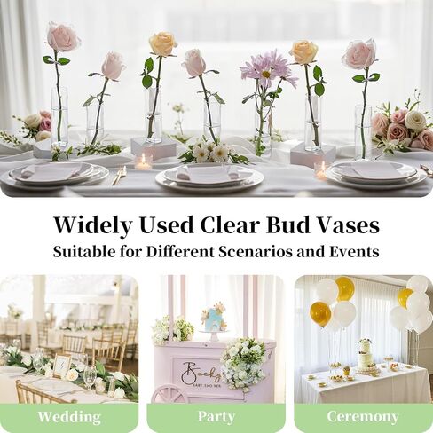 Small Cylinder Glass Vases for Centerpieces: Glasseam Clear Vase Set of 12 Modern Centerpiece Vases for Table Wedding Home Party Decor 5.9In Bud Vase for Flowers Single Stem Roses Tulips in Kuwait