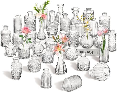Clear Bud Vases Bulk 32,Small Flower Vases for Wedding Decor,Glass Vintage Bottle Set for Centerpieces,Recepetion,Home in Saudi Arabia