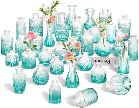 Clear Bud Vases Bulk 32,Small Flower Vases for Wedding Decor,Glass Vintage Bottle Set for Centerpieces,Recepetion,Home in Saudi Arabia
