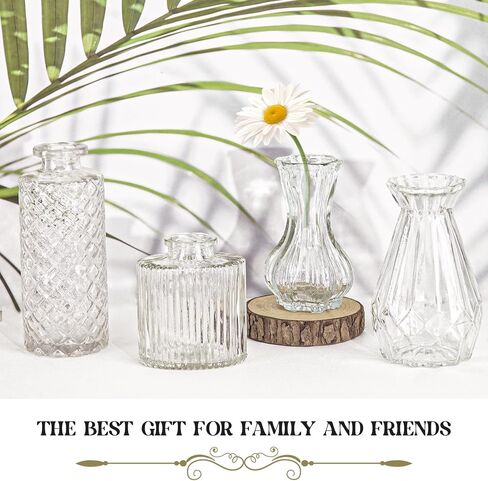 Set of 4 Glass Bud Vase Set, Small Vintage Clear Flower Vase Centerpieces for Table Bulk Cute Rustic Style Mini Vase for Home Decor Wedding Baby Shower Birthday Party in Kuwait