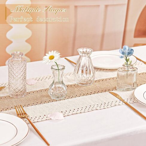 Set of 4 Glass Bud Vase Set, Small Vintage Clear Flower Vase Centerpieces for Table Bulk Cute Rustic Style Mini Vase for Home Decor Wedding Baby Shower Birthday Party in Kuwait
