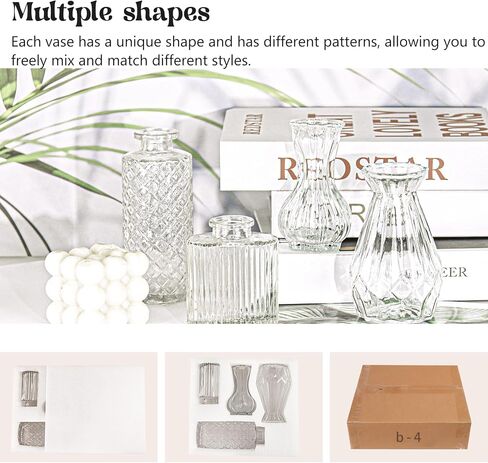 Set of 4 Glass Bud Vase Set, Small Vintage Clear Flower Vase Centerpieces for Table Bulk Cute Rustic Style Mini Vase for Home Decor Wedding Baby Shower Birthday Party in Kuwait