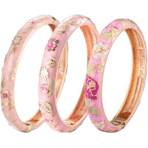 UJOY Womens Multi-Colors Cloisonne Bracelet Gold Plated Flower Hollowed Enameled Hinged Cuff Bangles Jewelry Gift 88A10