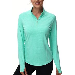 Isnowood Women's UPF 50+ UV Long Sleeve Rash Guard ، 1/4 Zip Sun Protection قمصان السباحة ، قمة تجريب رياضية سريعة جافة