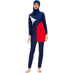 Plus Size Burkini Bathing Suits for Women with Hijab Full Coverage Zipper Print Muslim Islamic Modest