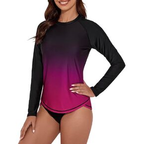 Bonneuitbebe Womens Swim Shirts UPF 50+ Long Sleeve Rash Guard UV Sun Protection Swimwear Curved Side Hem Bathing Suit Top