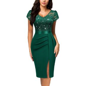 Miusol Women's Classy V-Neck Glitter Sequin Lace Cap Sleeve Cocktail Party Dress