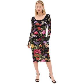 alice + olivia Women's Delora Scoop Neck Midi Dress