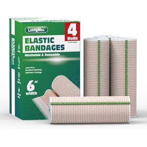 Elastic Bandage Wrap 6" Wide, 2 Pack | High-Performance Compression Bandage Wrap | Reusable | Excellent Elasticity for Legs, Ankle, Knee, Tummy, Body, Wrist | Sports & Outdoors (2 Pack)