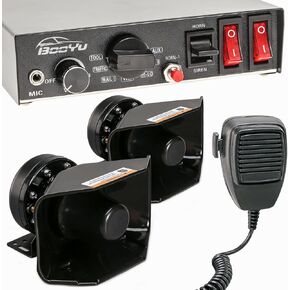 BOOYU 9 TONED 12V 400W تحذير من شرطة الطوارئ نظام صفارات الإنذار السلطة الفلسطينية لسيارات الإطفاء سيارات شاحنة سيارة سيارات [180 ° بصوت عال] [ميكروفون محمول باليد] [125-135DB] [2 × 10A مفاتيح]
