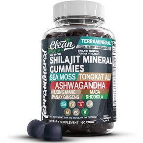 Terramineral Shilajit Gummies with Irish Sea Moss Tongkat Ali Ashwagandha Lion's Mane MACA Panax Ginseng Rhodiola & Cordyceps by Clean Nutra (1)
