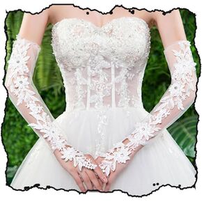 Lace White Wedding Gloves Bridal Long Fingerless Gloves for Women