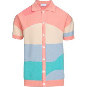 OXKNIT Mens Short Sleeve Vintage Polo Shirts Casual Multi-Colored Knitted Geometric Patterns Shirts