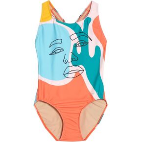 Sporti Wide Strap Girls' Athletic One-Piece Swimsuit – Printed Pattern Competitive Bathing Suit, Racerback Style for Girls