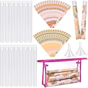 94 Pcs Boho Tampon Flask Set Includes 30 Plastic Tube Flasks for Women Flask Containers 60 Self Adhesive Tampon Wrappers 1 Storage Bag 2 Funnels 1 Tube Brush for Cruise Event Concert Outdoor