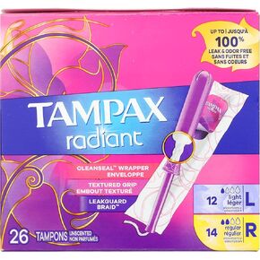 Tampax, Radiant Tampons, Plastic Applicator, DuoPack, Light/Regular Absorbency, 26 Count