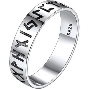 FaithHeart 925 Sterling Silver Rings for Women, Viking Runes Wedding Band Dainty Engagement Stacking Ring High Polish Non Tarnish Jewelry for Birthday Gift with Gift Box