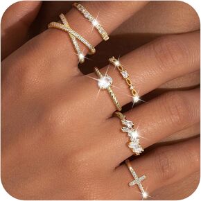 Dochais Stackable Cubic Zirconia Gold Rings for Women Non Tarnish Finger Ring Set 14k Gold Plated Dainty CZ Wedding Engagement Rings, Size 5-9