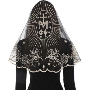 Bozidol Mantilla Veils for Church Catholic, D Shape Marian Cross Lace Chapel Veil, Latin Mass Prayer Head Coverings for Women