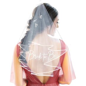 White Bridal Wedding Veil with Bride To Be Print | Elegant Headpiece and Accessories for Brides | Ideal for Bachelorette Parties, Bridal Showers, and Engagements | Gift for Brides-to-Be