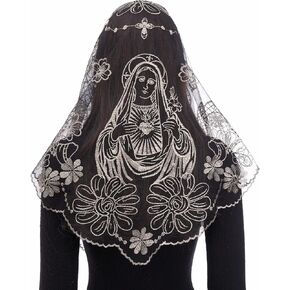 Bozidol Catholic Veils for Church Women: Triangle Virgin Mary Sunflower Veil, Floral Embroidered Lace Veils for Mass Chapel
