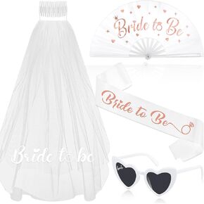JaGely 4 Pcs Bachelorette Party Decoration Includes Bride to Be Sash and Veil, Glitter Bride Fan and Heart Shaped Sunglasses for Bridal Shower Decorations Bachelorette Party Accessories Favors