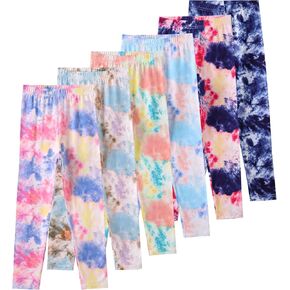 6 Pack Girls Printed Leggings Stretch Leggings for Girls Tie-Dyed Leggings Kids Ankle Length Pants