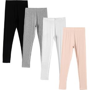 4 Pack Girls Leggings Yoga Pants for Kids Full Length Stretchy Pants Girls Solid Basic Leggings