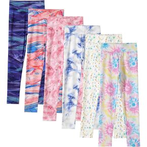 6 Pack Girls Printed Leggings Girls High Waisted Yoga Pants Girls Full Length Leggings Kids Stretchy Pants