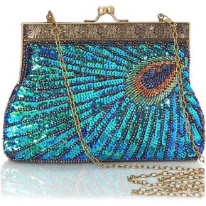 BABEYOND 1920s Flapper Peacock Clutch Vintage Gatsby Sequined Evening Handbag Beaded Bag