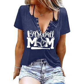 LAZYCHILD Baseball Shirts for Women: Baseball Mom T-Shirt Game Day Gifts Baseball V Neck Tee Tops