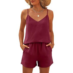 Caracilia Lounge Sets for Women 2 Piece Travel V Neck Tank Short Matching Set Summer Casual Spring Trendy Comfy Outfits 2025