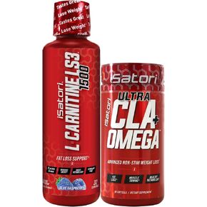 Isatori L-Carnitine LS3 Blue Raspberry 1500mg (32 حصص) Ultra CLA (90 ناعمة) ، L-carnitine السائل مع الأسيتيل ، أوميغا 3 6 9 زيت سافلتر