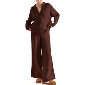SUUKSESS Women 2 piece Fall outfits Matching Lounge Set Waffle Knit Sweater sets